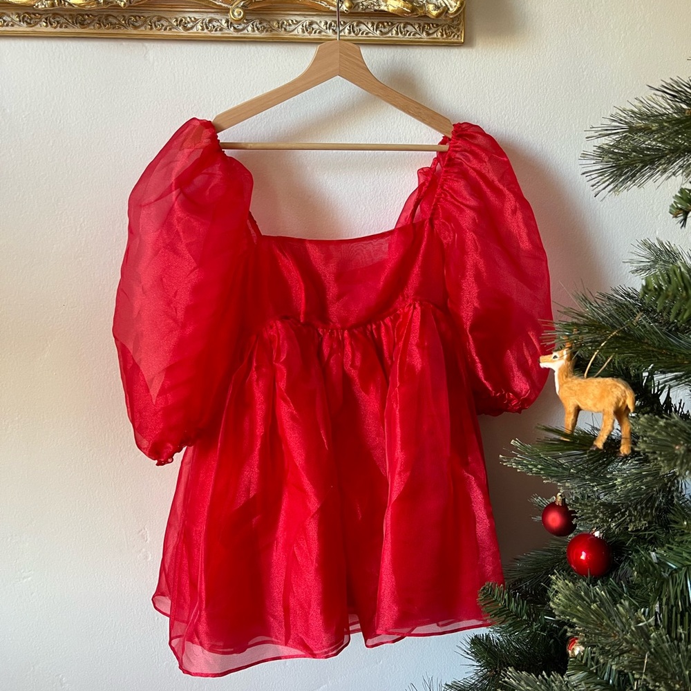 Selkie Puff Dress in Winter Red